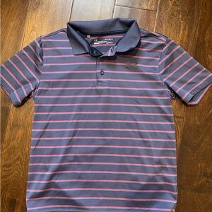 Under Armour Boy’s Navy and Red Striped Golf Shirt
